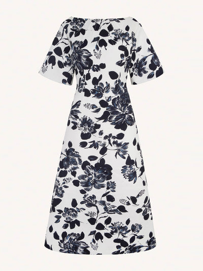 Emilia Wickstead Kora dress in black and white floral print on twill at Collagerie