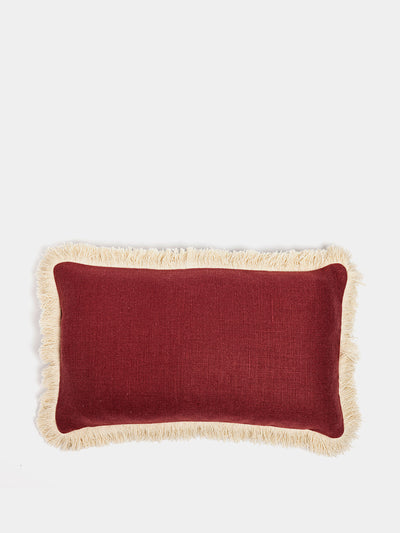 Hadeda Alfie linen scatter cushion in pomegranate at Collagerie