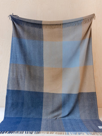 TBCo Recycled wool extra large blanket in blue herringbone block check at Collagerie