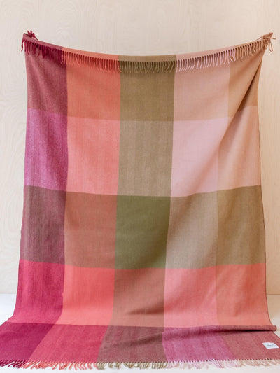 TBCo Recycled wool extra large blanket in pink herringbone block check at Collagerie