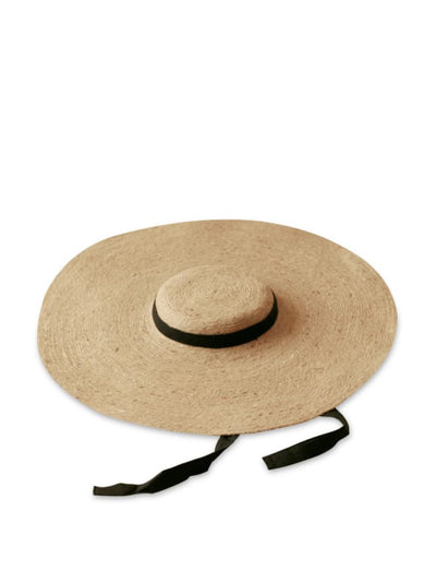 BrunnaCo Lola wide brim jute straw hat with black strap at Collagerie