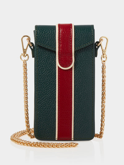 London Velvet The phone pouch in Dark Green & Burgundy at Collagerie