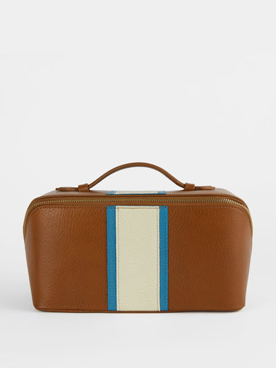 London Velvet The tan and teal washbag at Collagerie