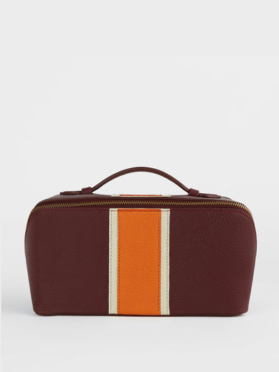 London Velvet The burgundy and Orang washbag at Collagerie