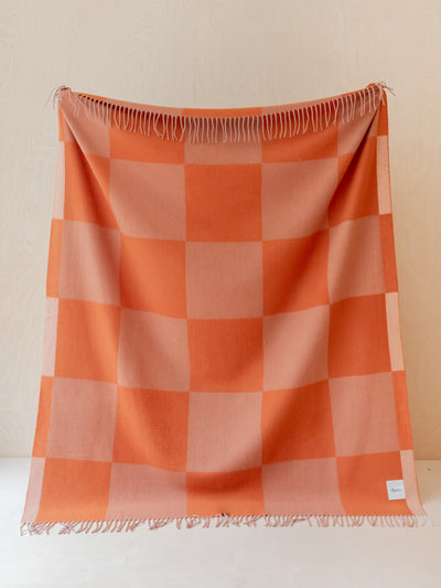 TBCo Cashmere and merino blanket in apricot checkerboard at Collagerie