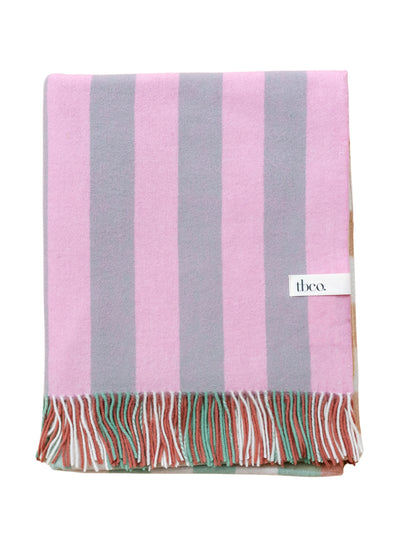 TBCo Pink gingham check lambswool blanket at Collagerie