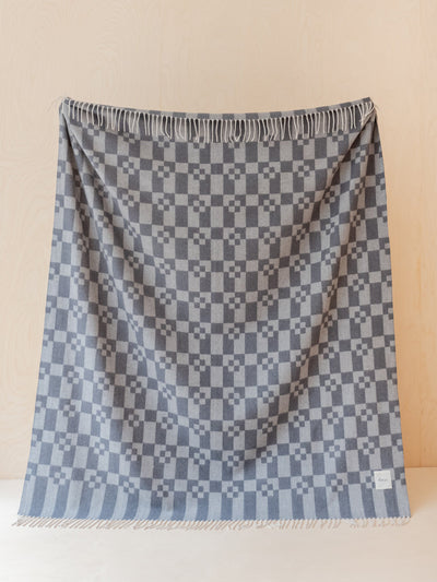 TBCo Cashmere and merino blanket in grey geometric block at Collagerie