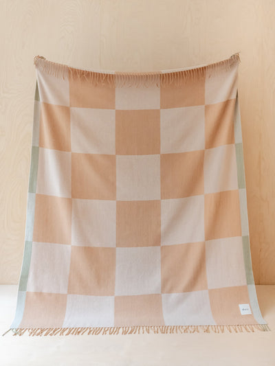 TBCo Cashmere and merino blanket in neutral checkerboard at Collagerie