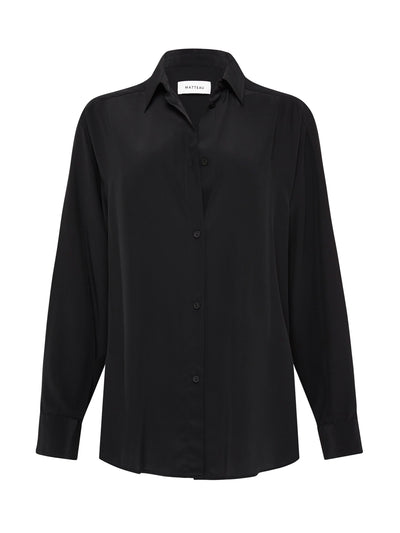 Matteau Black long sleeve silk shirt at Collagerie