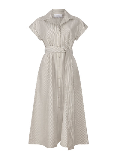 Mondo Corsini Lucy white and moss linen weave dress at Collagerie