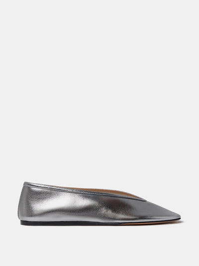 Le Monde Beryl Silver leather Luna slipper flats at Collagerie