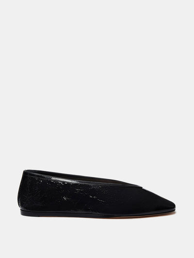 Le Monde Beryl Black naplack leather Luna slippers at Collagerie