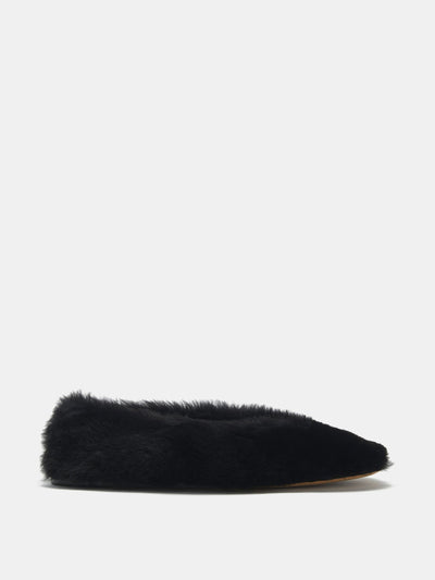 Le Monde Beryl Black shearling Luna slippers at Collagerie