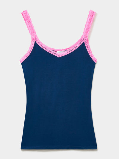 Stripe & Stare Midnight neon pink lace cami at Collagerie