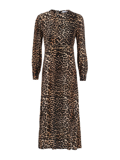 Rae Feather Leopard print heavyweight crepe pleat dress at Collagerie