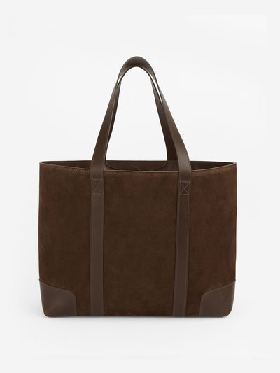 London Velvet Chocolate suede tote bag at Collagerie