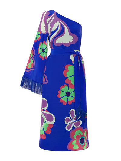 Borgo De Nor Seventies blue crepe Aubrey midi dress at Collagerie