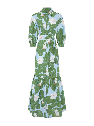 Borgo De Nor Waterlily green linen Bianca maxi dress at Collagerie