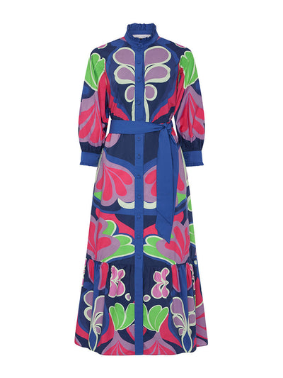 Borgo De Nor Seventies blue cotton Demi maxi dress at Collagerie