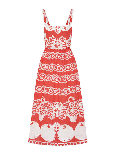 Borgo De Nor Red lace Ninet midi dress at Collagerie