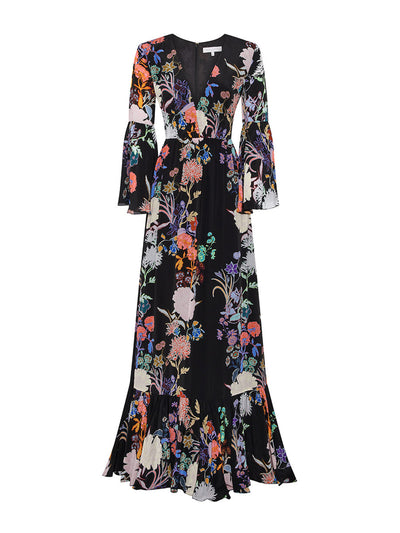 Borgo De Nor Jardin black crepe Astrea maxi dress at Collagerie