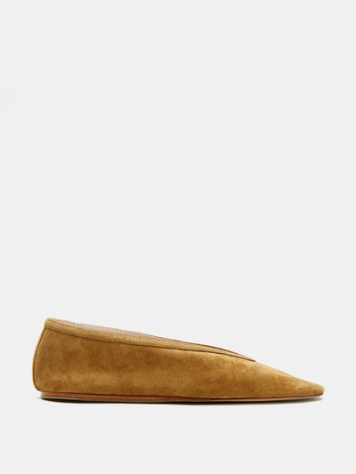 Le Monde Beryl Taupe suede luna slipper at Collagerie