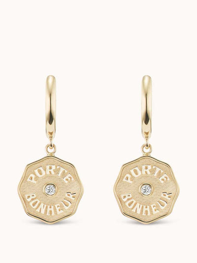 Marlo Laz Mini Porte Bonheur earrings in white diamond at Collagerie