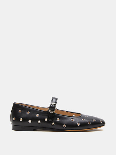 Le Monde Beryl Eyelet studded black leather Mary Jane flats at Collagerie