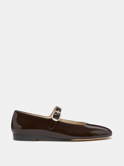 Le Monde Beryl Chocolate patent leather Mary Jane flats at Collagerie