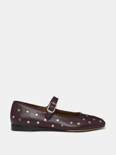 Le Monde Beryl Bordeaux studded leather Mary Jane flats at Collagerie