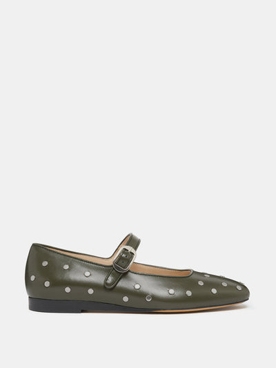 Le Monde Beryl Green studded leather Mary Jane flats at Collagerie