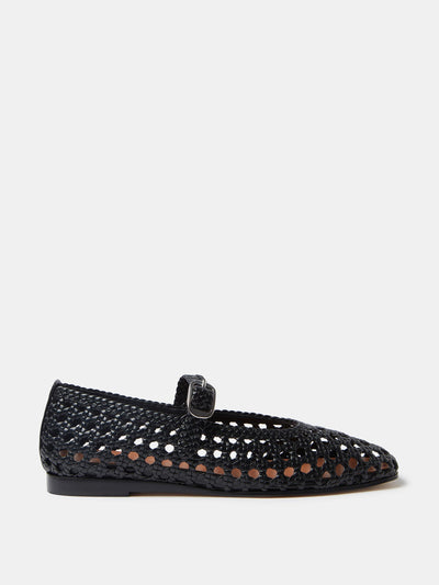 Le Monde Beryl Black leather woven Mary Jane flats at Collagerie