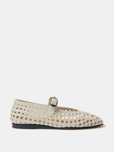 Le Monde Beryl Ecru leather woven Mary Jane flats at Collagerie