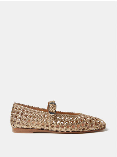 Le Monde Beryl Gold leather woven Mary Jane flats at Collagerie