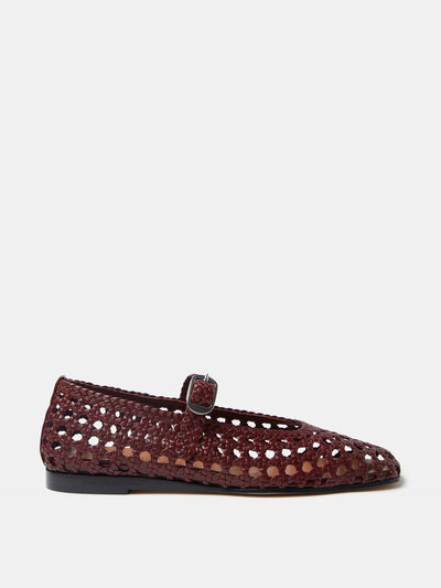 Le Monde Beryl Red leather woven Mary Jane flats at Collagerie