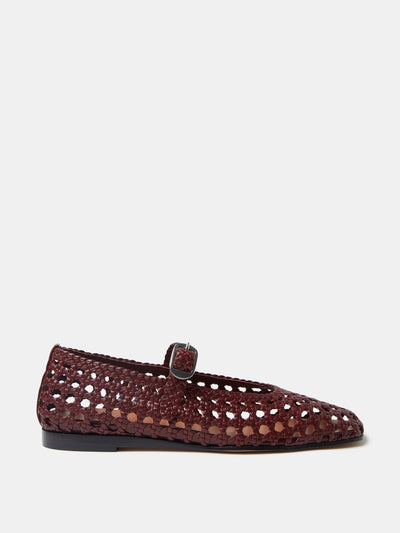 Le Monde Beryl Red leather woven Mary Jane flats at Collagerie