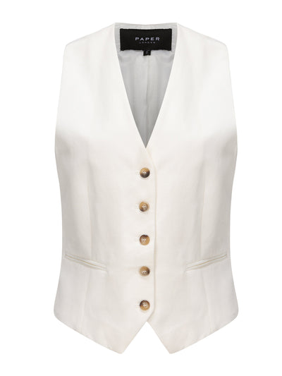 Paper London Victoria waistcoat in white linen at Collagerie