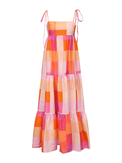 Paper London Maxi Laura dress in hibiscus check at Collagerie