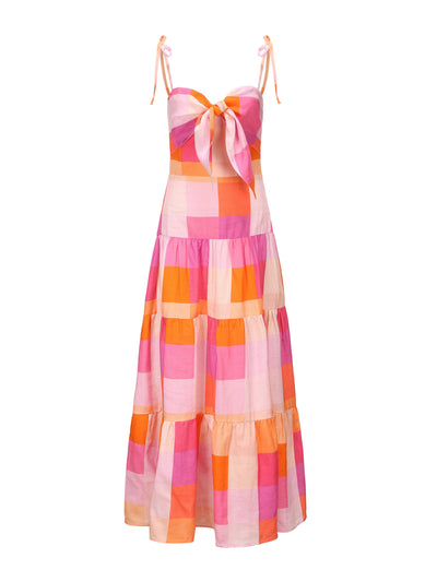 Paper London Bandeau Porto dress in hibiscus check at Collagerie