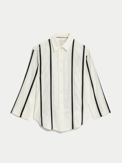 Per Una Linen rich striped collared shirt at Collagerie