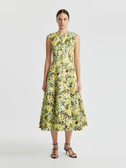 Madi dress in abstract green and lemon rose printed twill  Emilia Wickstead    - Collagerie