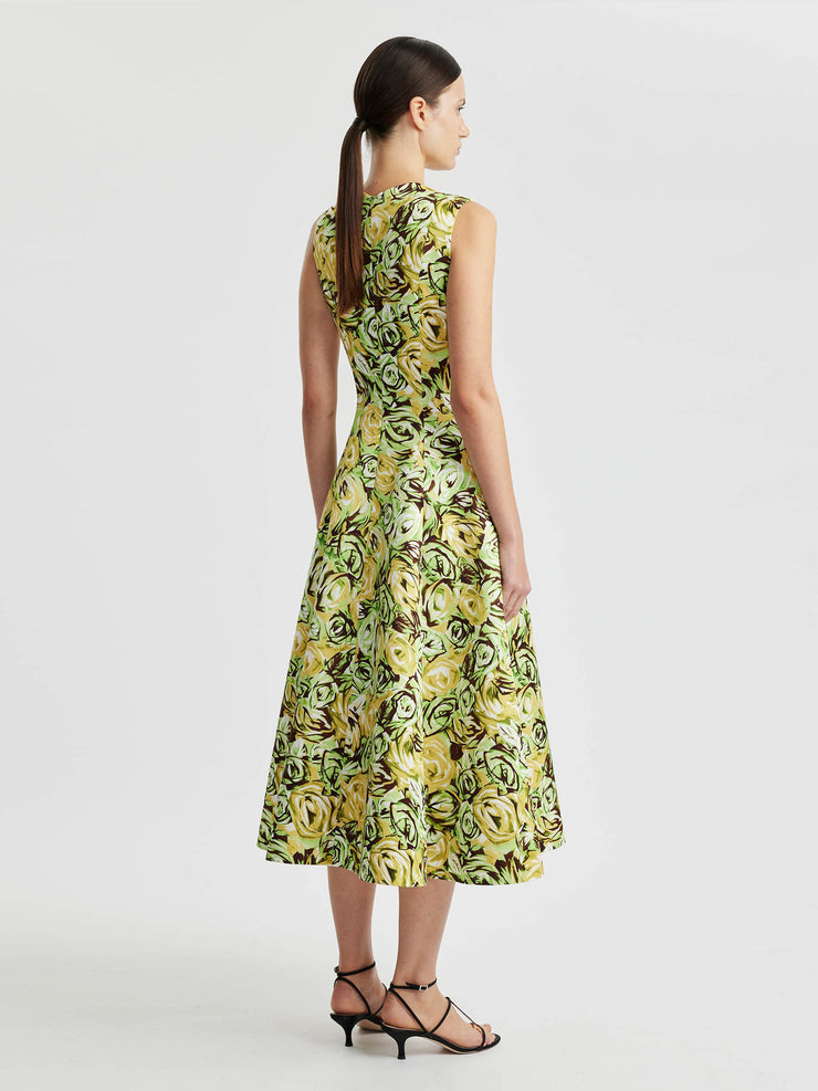 Madi dress in abstract green and lemon rose printed twill  Emilia Wickstead    - Collagerie