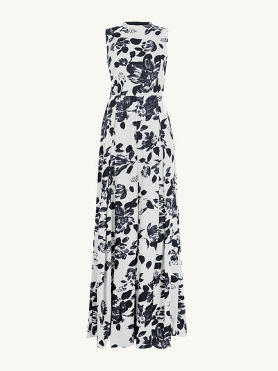 Emilia Wickstead Maduri Jumpsuit In Black Floral Print On Ivory Viscose Twill at Collagerie