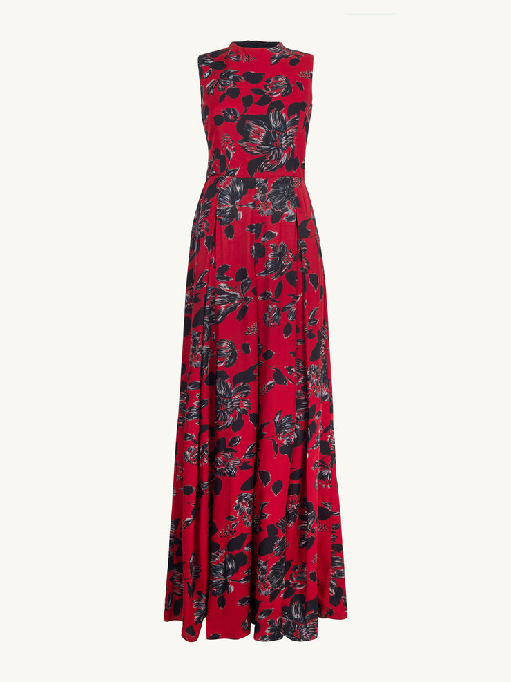 Maduri jumpsuit in black floral print on red viscose twill  Emilia Wickstead    - Collagerie