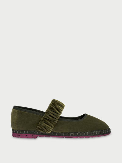 Flabelus Olive green Mafalda jade flats at Collagerie