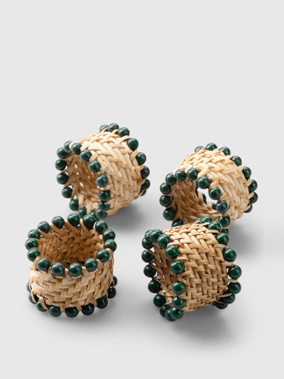 Maison Margaux Green beaded napkin rings (set of 4) at Collagerie