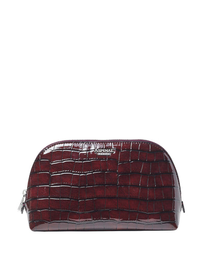 Aspinal Of London Classic makeup case in ruby embossed patent croc at Collagerie