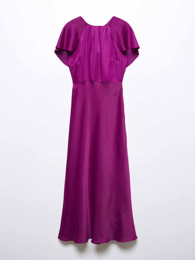 Mango Back detail satin dress in purple at Collagerie