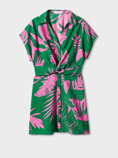 Mango Green and pink tropical-print shirt dress at Collagerie