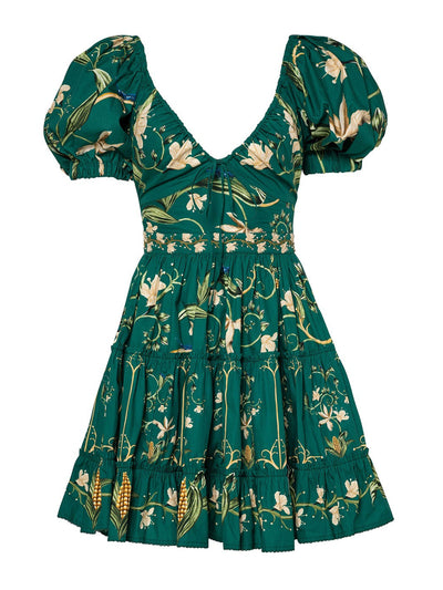 Agua by Agua Bendita Manzanilla Esmeralda hand-embroidered mini dress at Collagerie